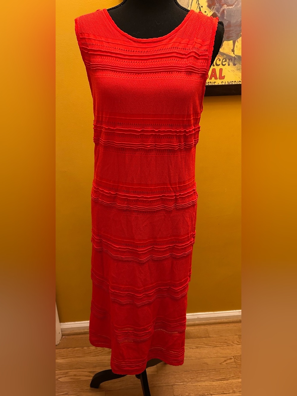 New York & Company Cherry Red Crotchet Overlay Midi Dress Size XL